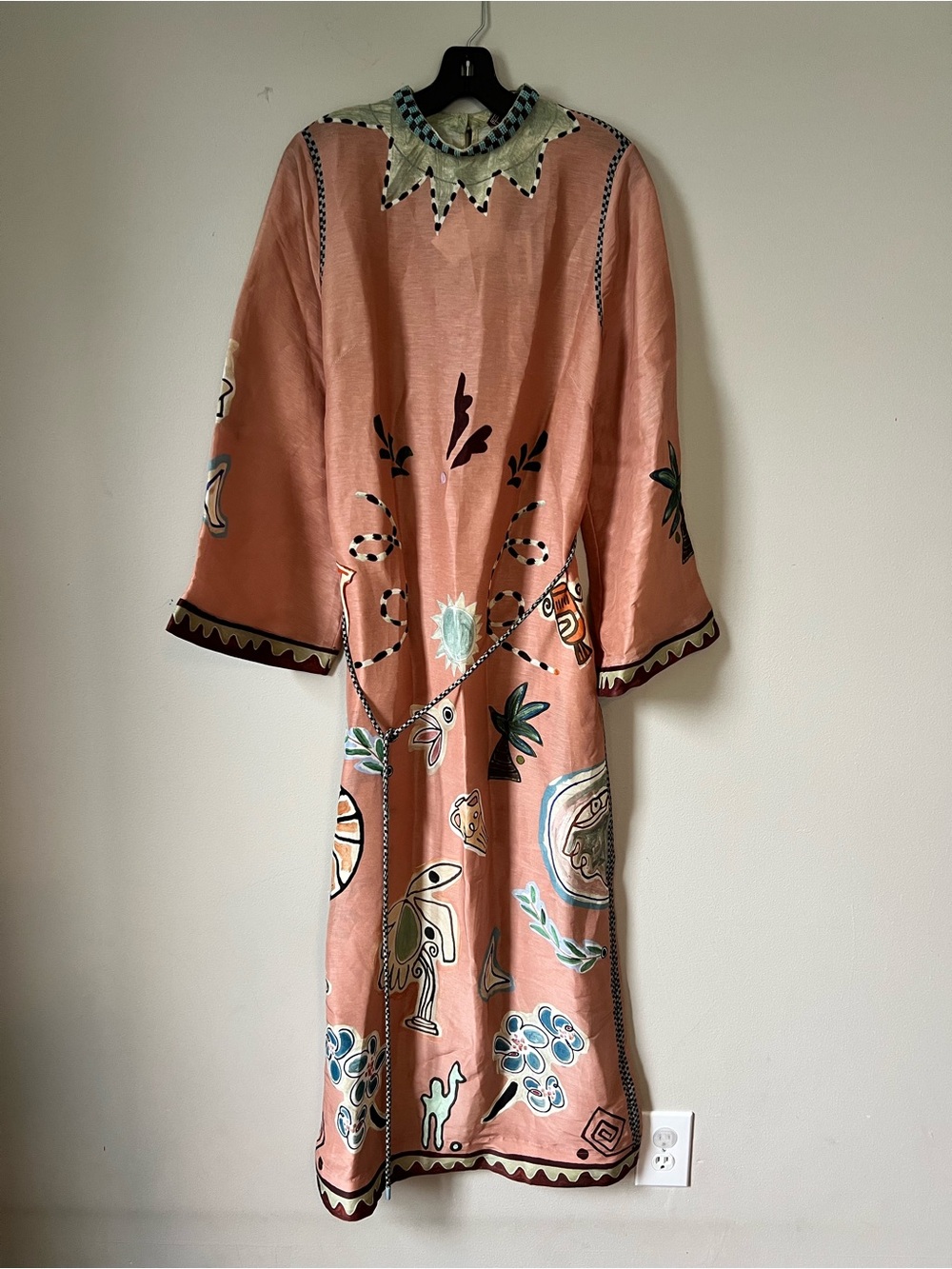Alemais Coral Pink Embroidered Maxi Dress with Multicolor Motifs